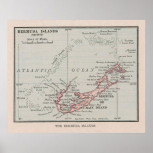 Affiche Carte des anciennes Bermudes (1912) Île Vintage de