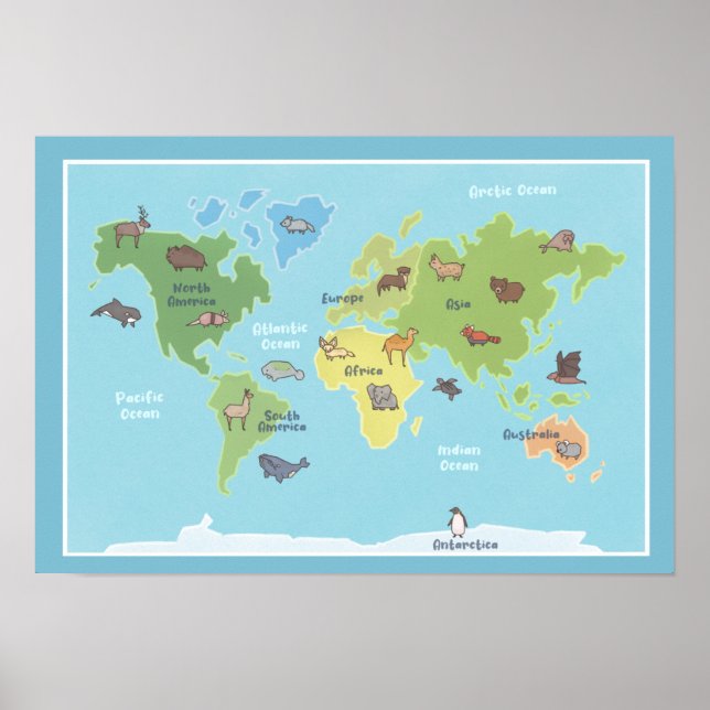 Affiche Carte des animaux du monde (Devant)