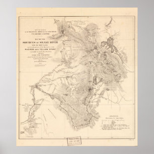 Affiche Carte des années 1870 Sources de Snake River Wyomi