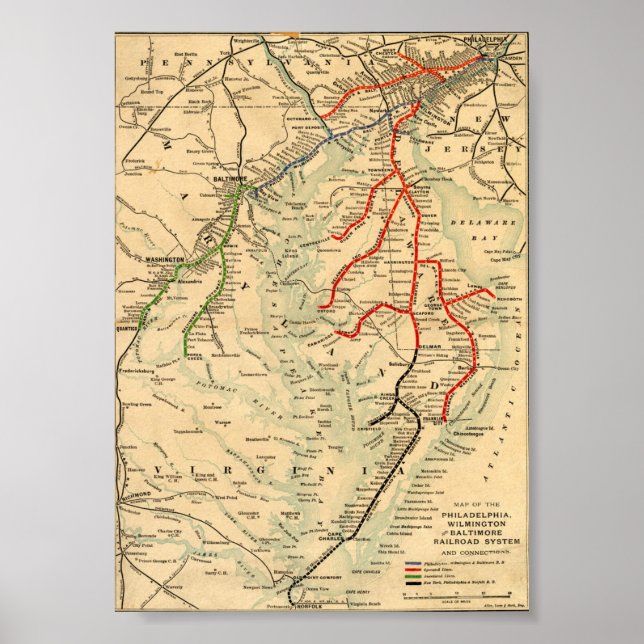 Affiche Carte des années 1890 de Philadelphie, Wilmington  (Devant)