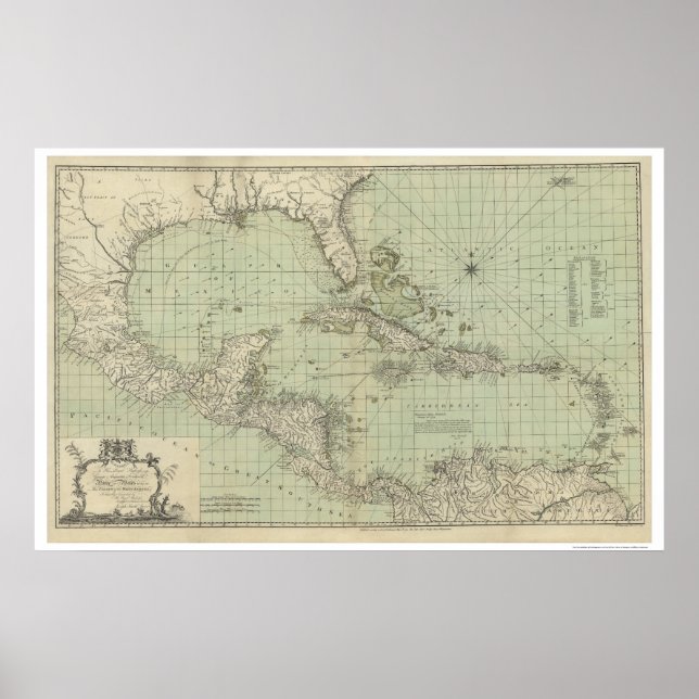 Affiche Carte des Antilles - 1774 (Devant)
