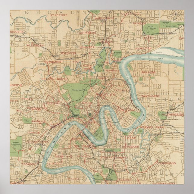 Affiche Carte des banlieues de Brisbane et de l'intérieur, (Devant)