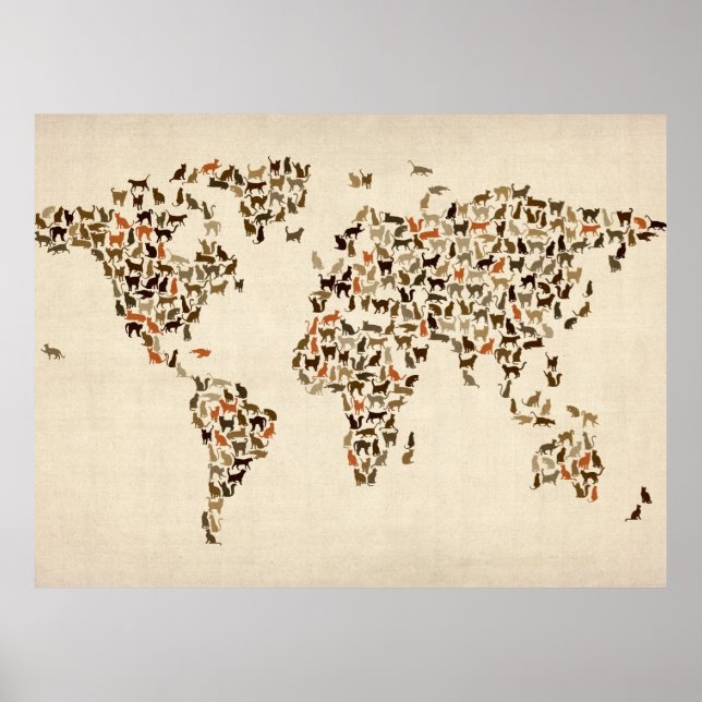 Affiche Carte des chats de la carte du monde (Devant)