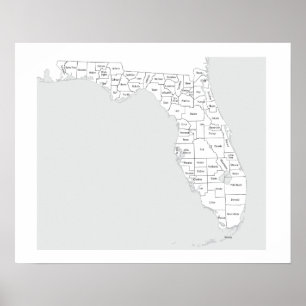 Affiche Carte des comtés de Floride avec des contours et d
