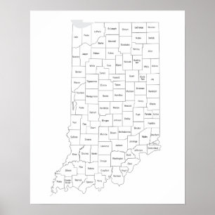 Affiche Carte des comtés de l'Indiana avec plan de l'État