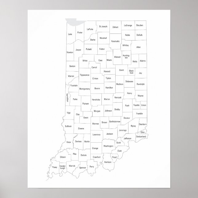 Affiche Carte des comtés de l'Indiana avec plan de l'État (Devant)