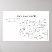 Carte des comtés de l'Oklahoma avec noms de comtés