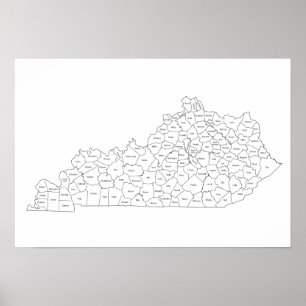 Affiche Carte des comtés du Kentucky avec les noms des com