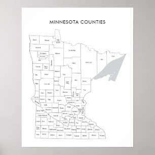 Affiche Carte des comtés du Minnesota avec noms de comtés