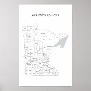 Affiche Carte des comtés du Minnesota avec noms de comtés
