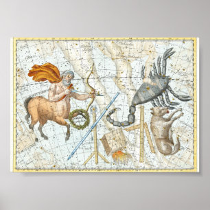 Affiche Carte des constellations célestes vintages