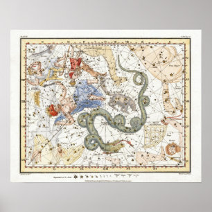 Affiche Carte des constellations d'astronomie vintage