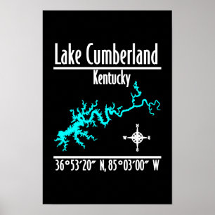 Affiche Carte des coordonnées du rivage du lac Cumberland
