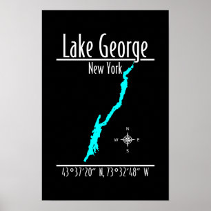 Affiche Carte des coordonnées du rivage du lac George, New