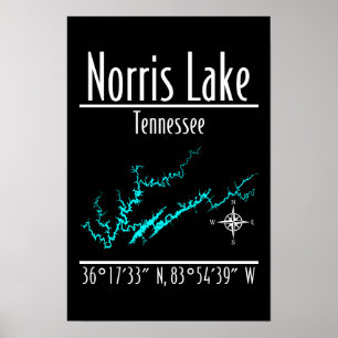 Affiche Carte des coordonnées du rivage du lac Norris Tenn