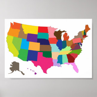 Affiche Carte des couleurs USA