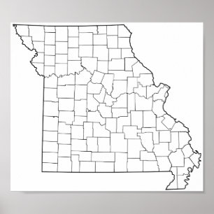 Affiche Carte des détails des comtés du Missouri Blank