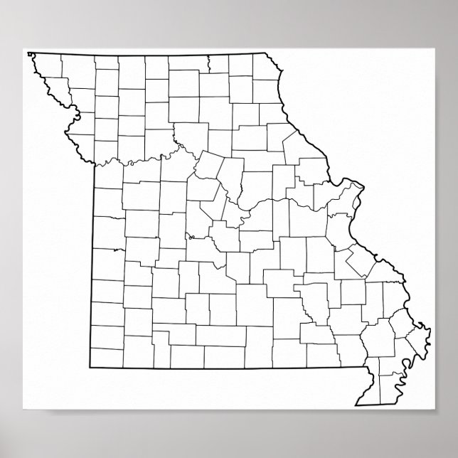 Affiche Carte des détails des comtés du Missouri Blank (Devant)