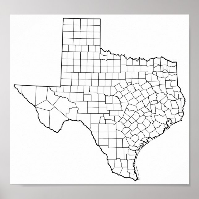 Affiche Carte des détails des comtés du Texas Blank (Devant)