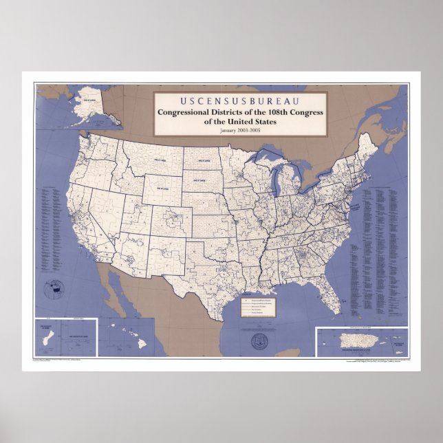 Affiche Carte Des Districts Du Congrès Des États-Unis (Devant)