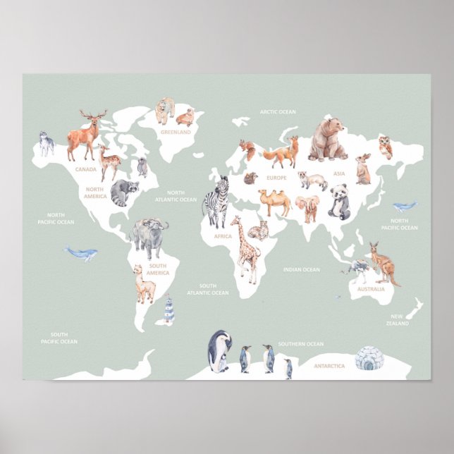 Affiche Carte des enfants du monde avec animaux (Devant)