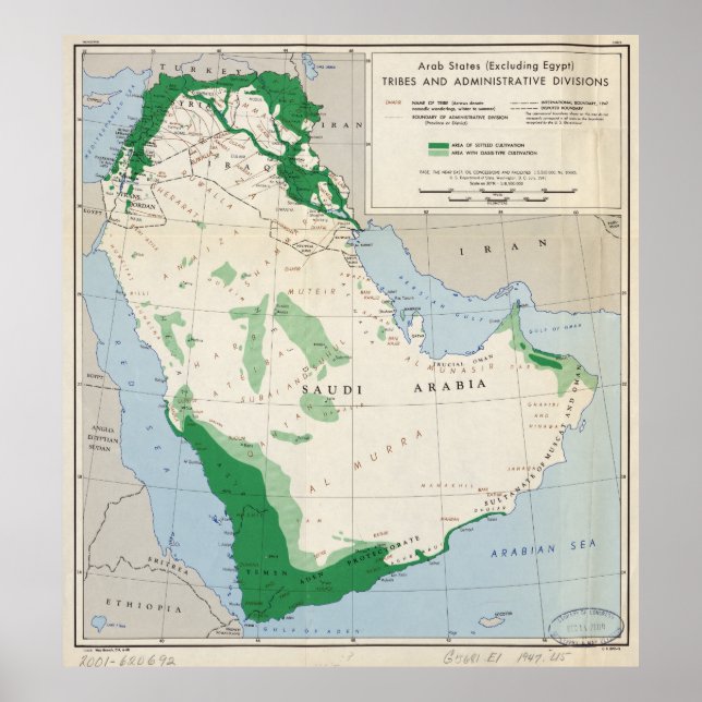 Affiche Carte des États arabes (sauf l'Égypte) (1947) (Devant)