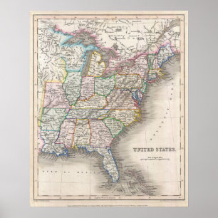 Affiche Carte des États-Unis