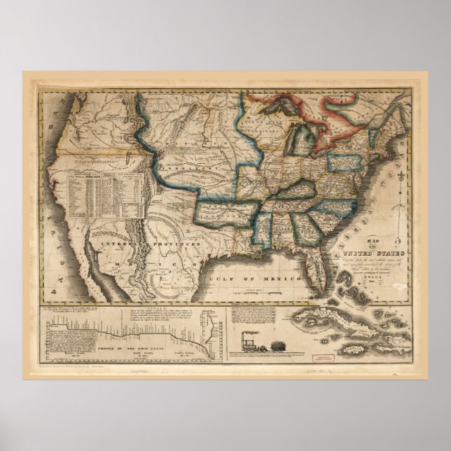 Affiche Carte des États-Unis (1831) (Devant)