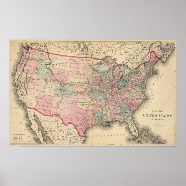 Affiche Carte des États-Unis avec la route de l'Express de (Devant)