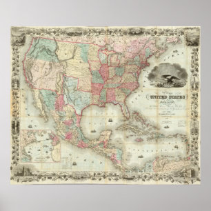 Affiche Carte des Etats-Unis d'Amérique