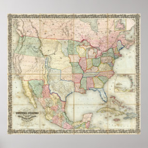 Affiche Carte des États-Unis d'Amérique