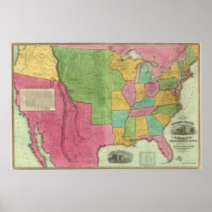 Affiche Carte Des États-Unis D'Amérique 1833