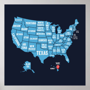 Affiche Carte des États-Unis d'Amérique Marqueur d'adresse