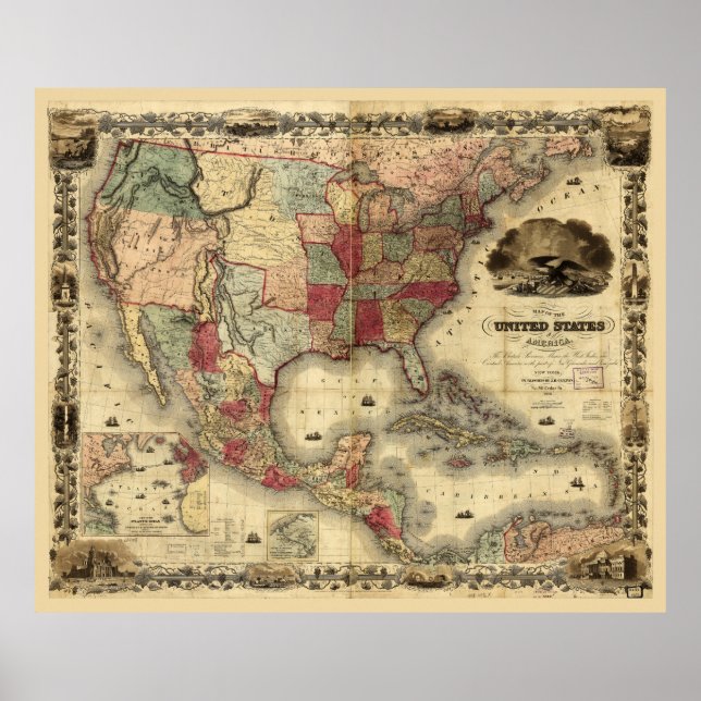 Affiche Carte des États-Unis d'Amérique par G. Colton (185 (Devant)