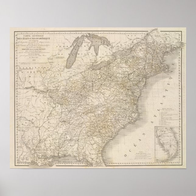 Affiche Carte des États-Unis montrant les colonies (Devant)