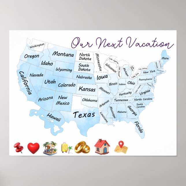 Affiche Carte des États-Unis Personnaliser sur mesure (Devant)