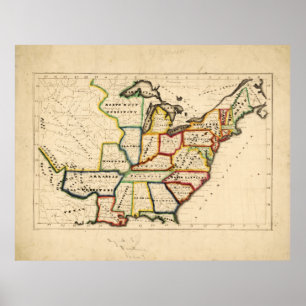 Affiche Carte des États-Unis (vers 1819-1824)