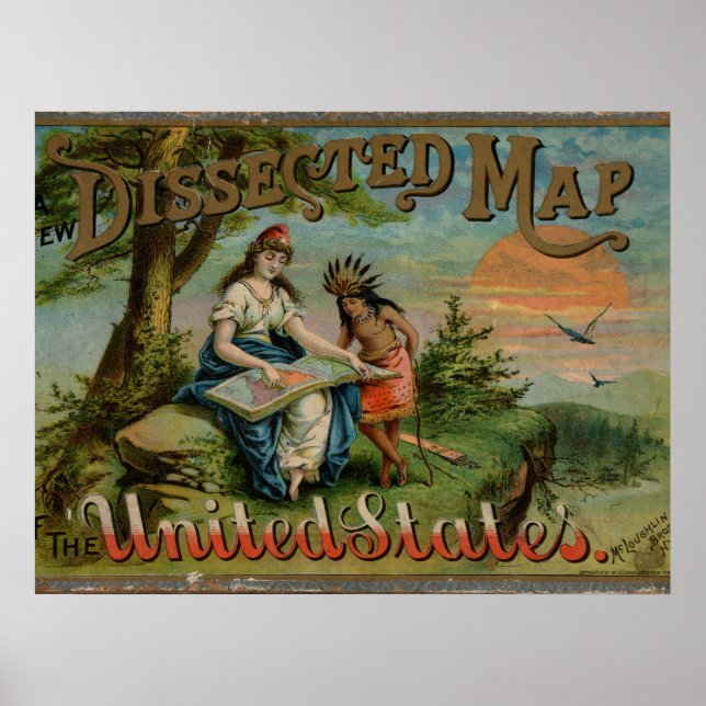 Affiche Carte des États-Unis, Vintage  (Devant)