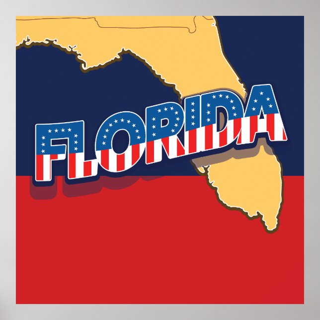 Affiche carte des étoiles et des bandes de Floride (Devant)