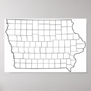 Affiche Carte des grandes lignes des comtés de l'Iowa