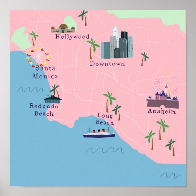 Affiche Carte des icônes de Los Angeles (Devant)