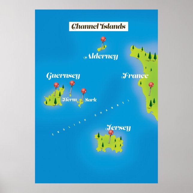 Affiche Carte des îles Anglo-Normandes affiche. (Devant)