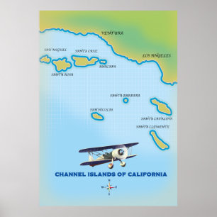 Affiche Carte des îles Anglo-Normandes de Californie