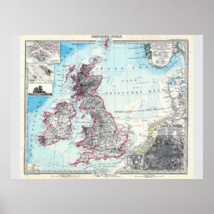 Affiche Carte des îles britanniques (1891)