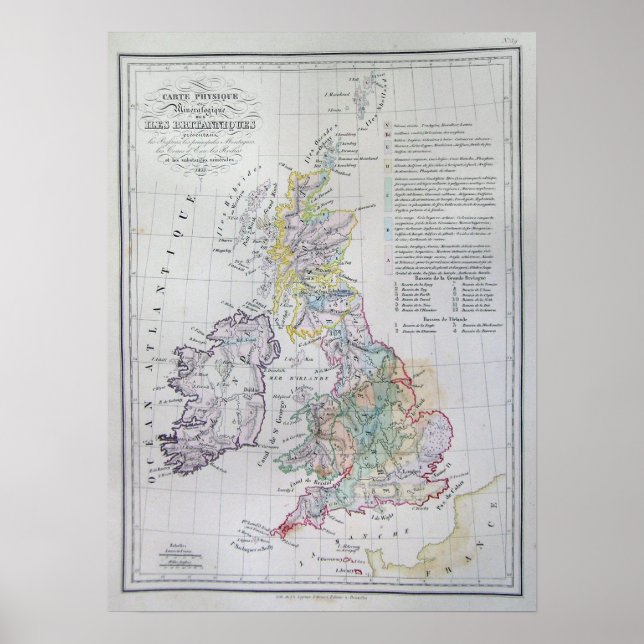 Affiche Carte des îles britanniques, Angleterre, Pays de G (Devant)