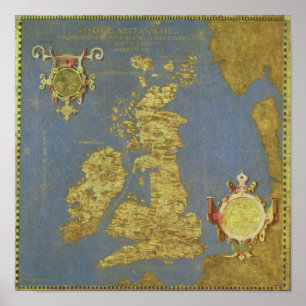 Affiche Carte des îles britanniques du 16ème siècle