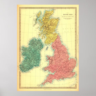 Affiche Carte des îles britanniques vintages