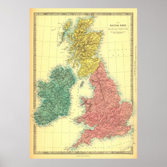 Affiche Carte des îles britanniques vintages (Devant)
