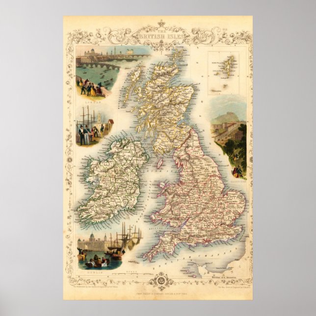 Affiche Carte des îles britanniques vintages - 1850 (Devant)