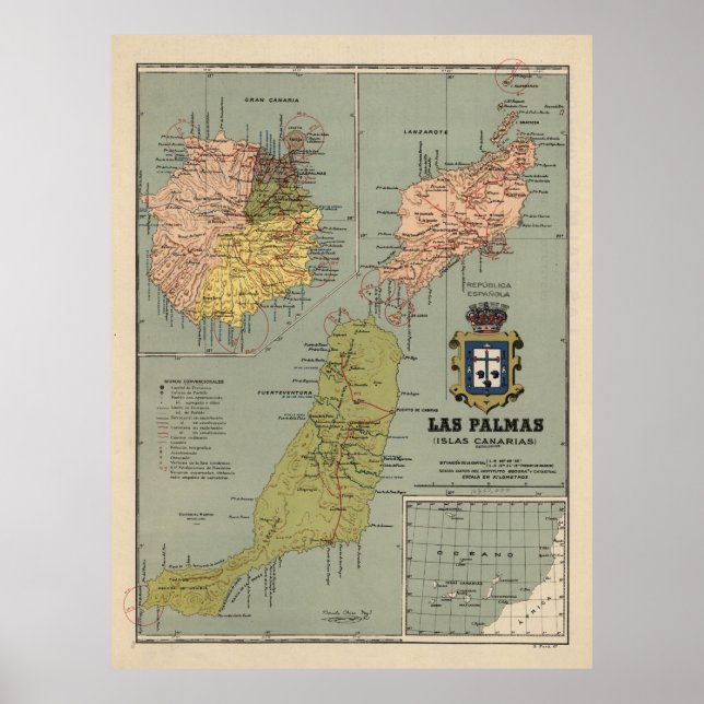 Affiche Carte des îles Canaries vintages (1922) (Devant)